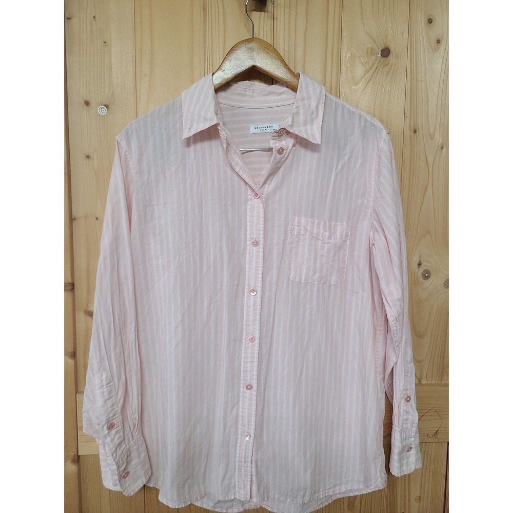 Equipment Femme Button Down Shirt Womens M Pink White Striped Excellent Long Slv